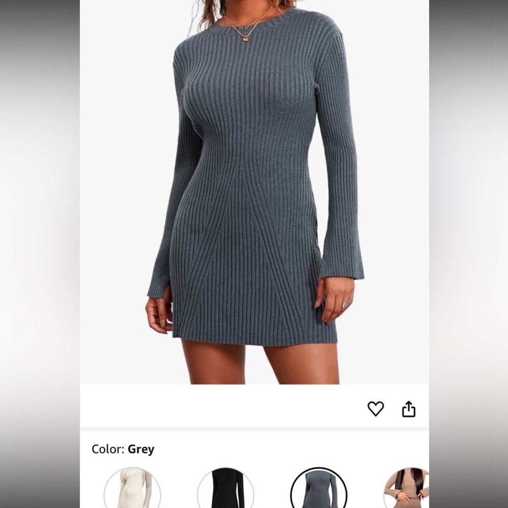 Amazon Gray Long Sleeve Ribbed Dress